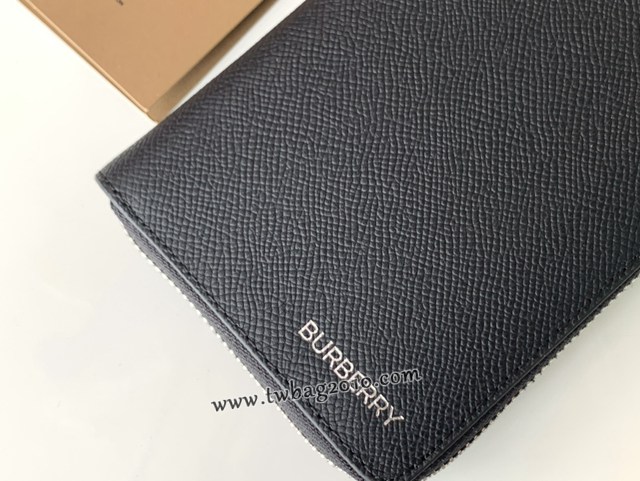 Burberry專門店新款黑色牛皮錢包 巴寶莉男女款拉鏈長夾錢包 yxb1022